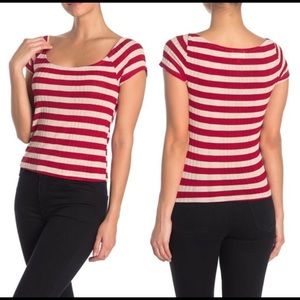 PST | Red White Stripe | Knit Rib | Scoop Neck | S